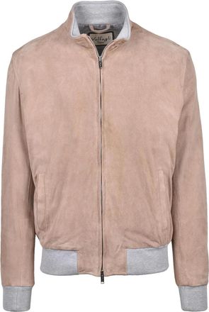 Volfagli Beige Ribbed-Cuff Suede Zip Jacket
