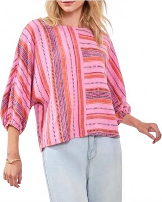 Tribal Dolman Stripe Blouse In Pink