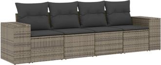 vidaXL Set De Sof&aacute;s De Jard&iacute;n 4 Pzas Y Cojines Rat&aacute;n Sint&eacute;tico Gris Vidaxl