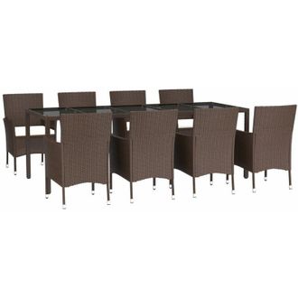 vidaXL Set Comedor Para Jard&iacute;n 9 Pzas Y Cojines Rat&aacute;n Sint&eacute;tico Marr&oacute;n Vidaxl