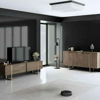 Dmora Conjunto Muebles De Sala Pignano, Modular, 4 Estantes, Puerta Batiente, Abatible, Marr&oacute;n Nogal