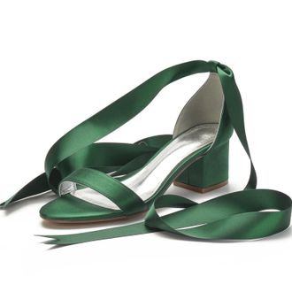 Miyoopark Comfortable Wedding Shoes for Women Block Low Heel Evening Sandals M535 Dark Green UK 4.5