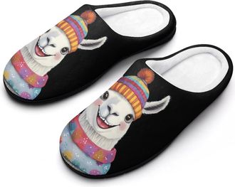 Generic Cute Llama in Winter Mens House Slippers Memory Foam Washable Cotton Slip on Home Shoes