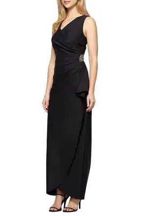 Alex Evenings Embellished Side Drape Column Formal Gown in Black at Nordstrom Rack, Size 10