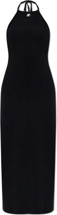 Courr&egrave;ges Halterjurk met logo-borduursel - Dames - Casual kleedjes - Zwart - M - Katoen - Kleedjes