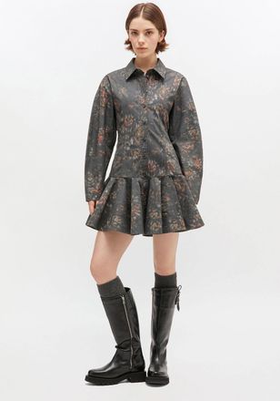 Ganni Mixed Black Floral Shirt Dress - Size 32 Elastane