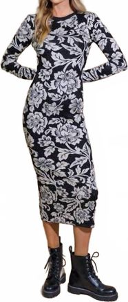 Flying Tomato Jacquard Knit Midi Sweater Dress In Black/white/metallic