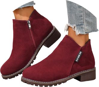 Generic Fall Shoes for Women 2025,Non Slip Suede Vintage Casual Outdoor Walking Winter Fall Dressy Shoes Womens Ankle Boots Chunky Heels Platform Heeled Short