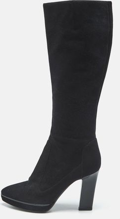 Sergio Rossi Black Suede Knee Length Boots