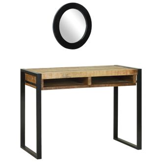 Berkfield Home Dressing Table with Mirror 100x50x75 cm Solid Rough Wood Mango in Brown | Size: 100 x 50 x 75 cm