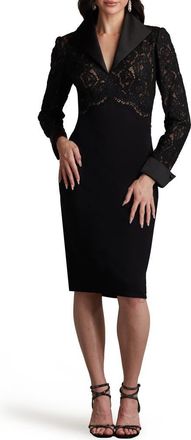 Tadashi Shoji Long Sleeve Lace & Crepe Dress in Black/Nude at Nordstrom, Size 12