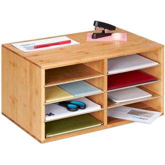 Relaxdays Relaxdays - Bandeja De Documentos De Bamb&uacute;, Formato A4, Organizador Escritorio, 8 Compartimentos, 25 X 49 X 31 Cm, Natural