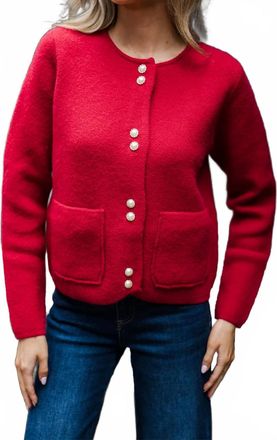 Fate Pearl Button Patch Pocket Cardigan In Ruby Red