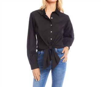 Karen Kane Leslie Long Sleeve Embellished Collar Tie-Front Top In Black