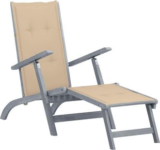 vidaXL Tumbona De Jard&iacute;n Con Reposapi&eacute;s Y Coj&iacute;n Madera Maciza Acacia Vidaxl