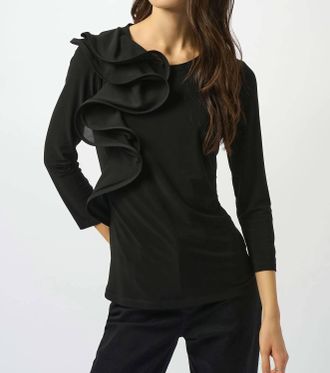 Joseph Ribkoff Shayna Silky Knit Fitted Ruffled Top In Black