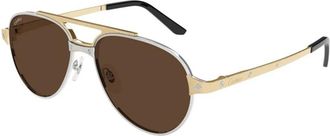 Cartier Aviator Zonnebril - Heren - Zonnebrillen - Grijs - 59 MM - Accessoires