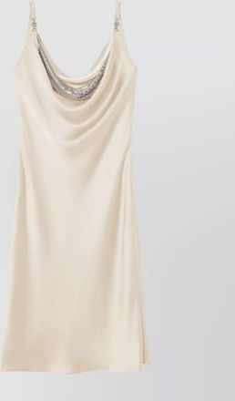 Versace satin crystal embellished draped cowl neck sleeveless knee-length dress