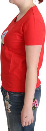 Moschino Womens Red Printed Cotton Short Sleeves Tops Blouse T-Shirt
