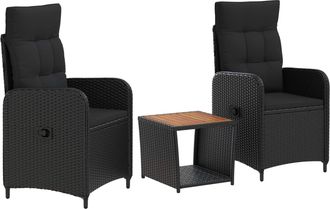 vidaXL Conjunto De Sof&aacute;s De Jard&iacute;n 3 Uds. Negro Vidaxl