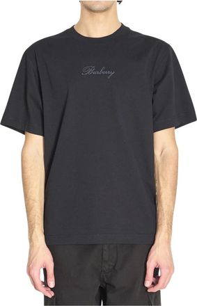 Burberry Tops, Heren, Zwart, L, Katoen, Katoenen T-shirt met geborduurd logo