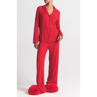 SKIMS Soft Lounge Rib Sleep Set in Cherry at Nordstrom, Size X-Small