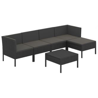 vidaXL Set De Muebles De Jard&iacute;n 6 Pzas Y Cojines Rat&aacute;n Sint&eacute;tico Negro Vidaxl