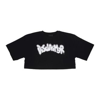 Disclaimer T-Shirts, female, Black, L, Black Logo Strass Crop Tee
