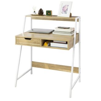 SoBuy Sobuy - Mesa De Escritorio Mesa De Ordenador Con 2 Cajones Y 1 Estante L81 Cm X P50cm X H100cm Fwt63-n Es