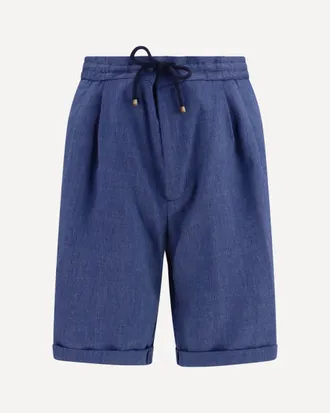 Brunello Cucinelli Linen and virgin wool chevron Bermuda Shorts Male 54