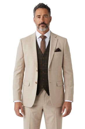 PAUL ANDREW Belmont Light Beige 3 Piece Suit with Green Tweed Check Waistcoat