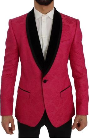 Dolce & Gabbana Pink Floral Brocade Slim Blazer Jacket - Heren - Blazers - Roze - XS - Katoen - Jassen