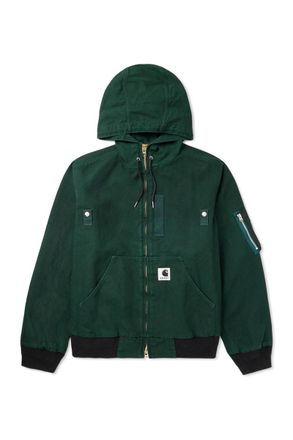 sacai + Carhartt WIP Jersey-Trimmed Cotton-Canvas Hooded Blouson Jacket