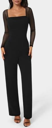 Bebe Square Neck Mesh Long Sleeve Jumpsuit in Black at Nordstrom Rack, Size X-Large