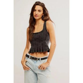 Free People We The Free Roller Crop Tank Top Womens Black Ruffled Hem GBO3313