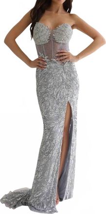 Primavera Strapless Floor-Length Prom Dress In Platinum