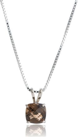 MAX + STONE 14k White Gold 8mm Cushion Cut Gemstone Pendant Necklaces with 18 inch Box Chain