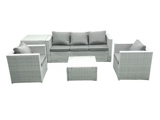 Fimous 5 Seater Rattan Garden Furniture Set with 3 Seater Sofa 2 Chair Square Coffee Table Side Table Light Grey Mixed