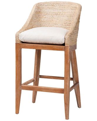 Baxton Studio Jasper Seagrass Bar Stool With Mahogany Wood Frame
