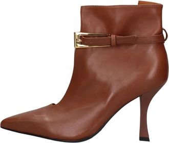 Marc Ellis Puntige Stiletto Enkellaarsjes - Dames - Laarzen met Hak - Bruin - 40 EU - Leer - Schoenen