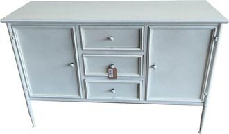 Wanderlust Deco Aparador de 2 puertas y 3 cajones de metal blanco 120x41x80h cm