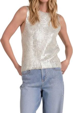 Elan Metallic Crewneck Sleeveless Sweater In White Metallic