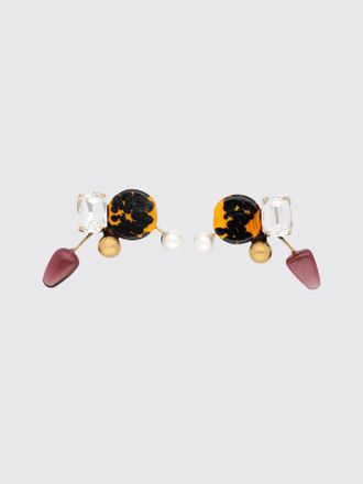 Dries Van Noten Brass, Glass, and Shell Drop Earrings