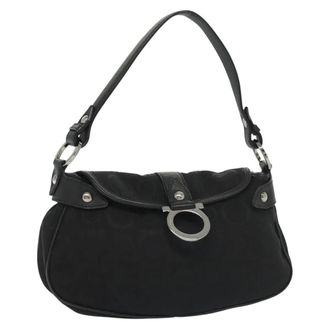 Ferragamo Gancini Canvas Black Canvas Handbag (Pre-Owned)