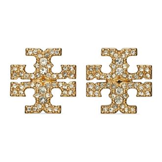 Tory Burch Gouden Kristallen Messing Oorbellen - Dames - Oorbellen - Geel - ONE Size - Accessoires