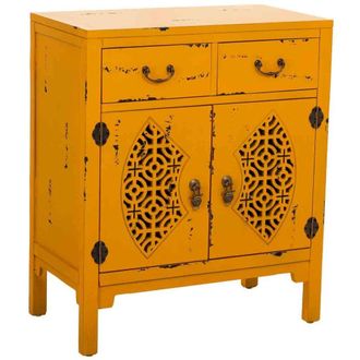 Wanderlust Deco Recibidor de madera con 2 cajones y 2 puertas 66x36x78 amarillo