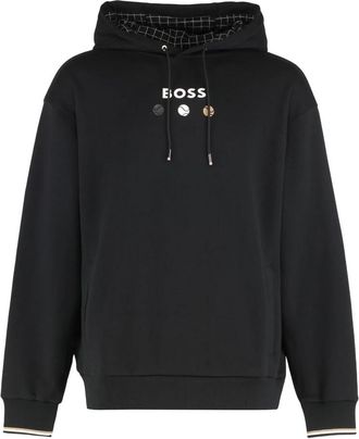 HUGO BOSS Hoodie van katoen-terry met tennisartwork - Heren - Hoodies - Zwart - 2XS - Katoen - Hoodies & sweatvesten