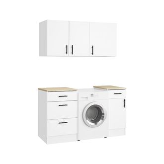 Dmora Dmora - Set Muebles Para Lavander&iacute;a Sesleria, Composici&oacute;n Lavander&iacute;a Moderna, Soluci&oacute;n Optimizada Para Zona De Lavado, Blanco Y Roble