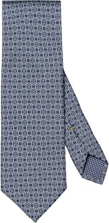 Eton Blauwe Geometrische Zijden Stropdas - Heren - Stropdassen - Blauw - ONE Size - Accessoires