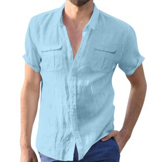 Generic Blues Short Sleeve Shirt Men - Plain Cotton Shirts Simple Beach Shirts Comfortable Formal Shirts Funky Button Up Shirt Rich Soft Organic Casual Outing